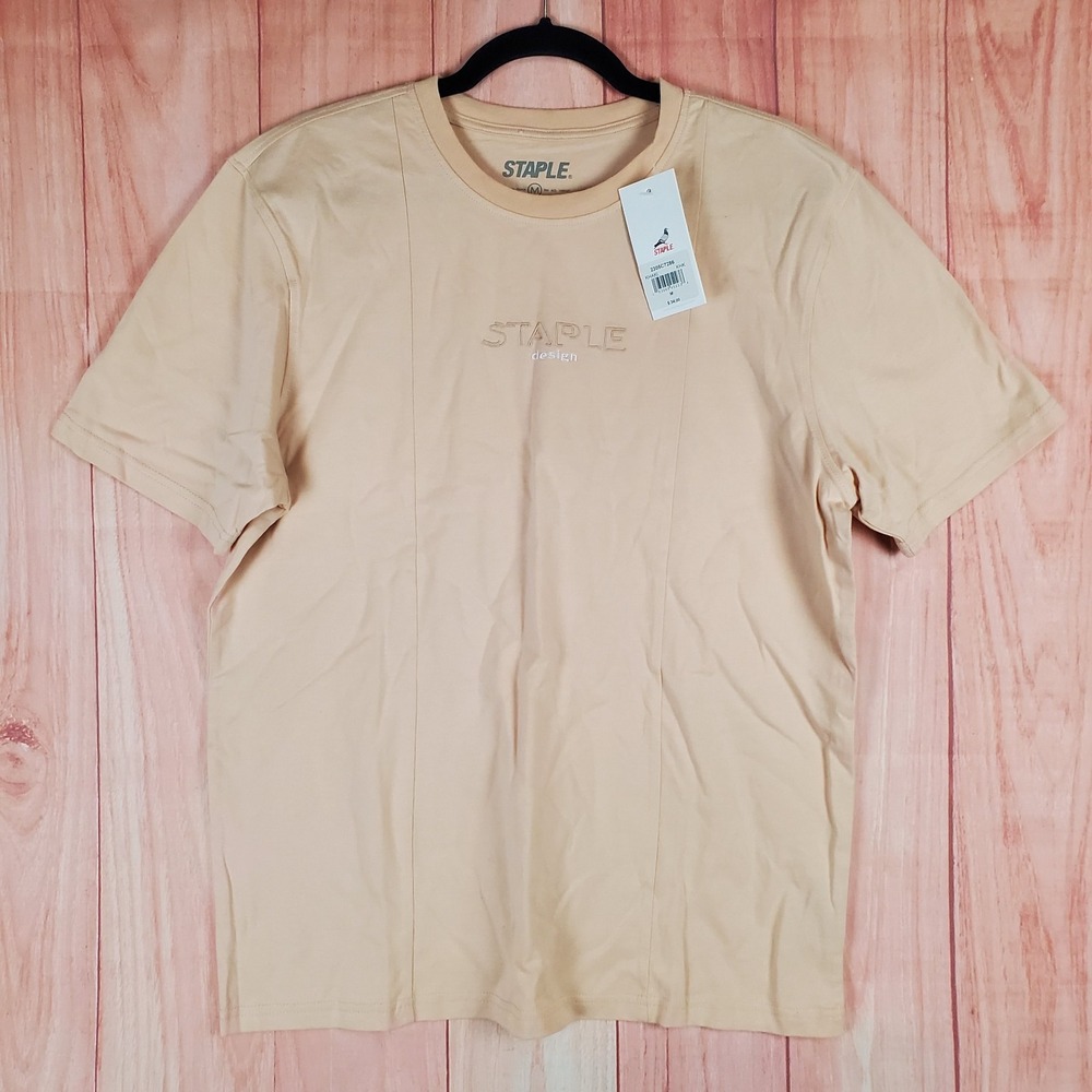 Staple Pigeon T Shirt Mens Medium Khaki Embroidered Spellout Logo Streetwear